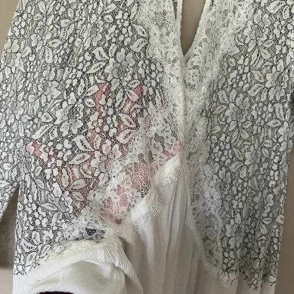 SOLD Free People M White Sheer Lace Dress / Tunic Victorian Boho Bride Bell Slee - Picture 7 of 13